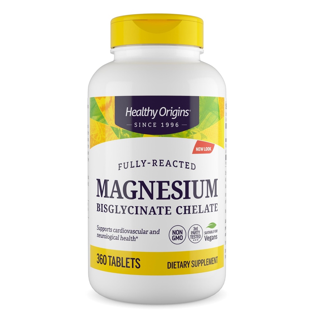 Gezonde oorsprong Magnesium Bisglycinate Chelate (Non-GMO, Glutenvrij, Cardiovasculaire Ondersteuning, Botondersteuning, Neurologische Ondersteuning, Vegan), 360 tabletten