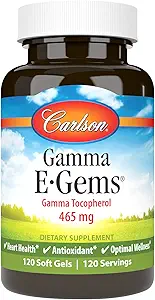 Carlson - Gamma E-Gems, 465 mg, Gamma Tocoferol, Vitamine E Tocoferol, Optimale Wellness, 120 Softgels