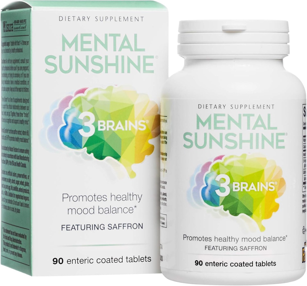 3 Hersenen door Natuurlijke Factoren, Geestelijke Zon, Promoot gezonde Mood Balance, Dagelijks Dieetsupplement, Vegan, 90 Enteric Coated Tablets (90 Servings)