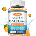 Omega-3 Gummies Pottent Algen Omega Bron, Boost Brain, Eye & Immune Functie, met DHA en EPA Vegan & Sugar Free, Orange Flavor, 60 Tel.
