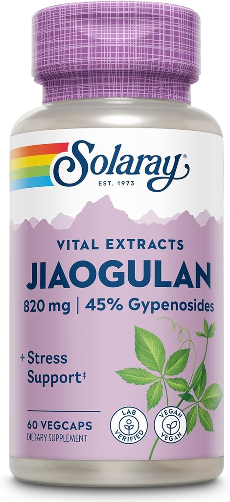 SOLARAY Jiaogulan Root and Rhizome Extract, Gynostemma Pentaphyllum Stress Support and Antioxidants Supplement - Vegan, Lab geverifieerd - 60 dagen geld-terug garantie, 30 porties, 60 VegCaps