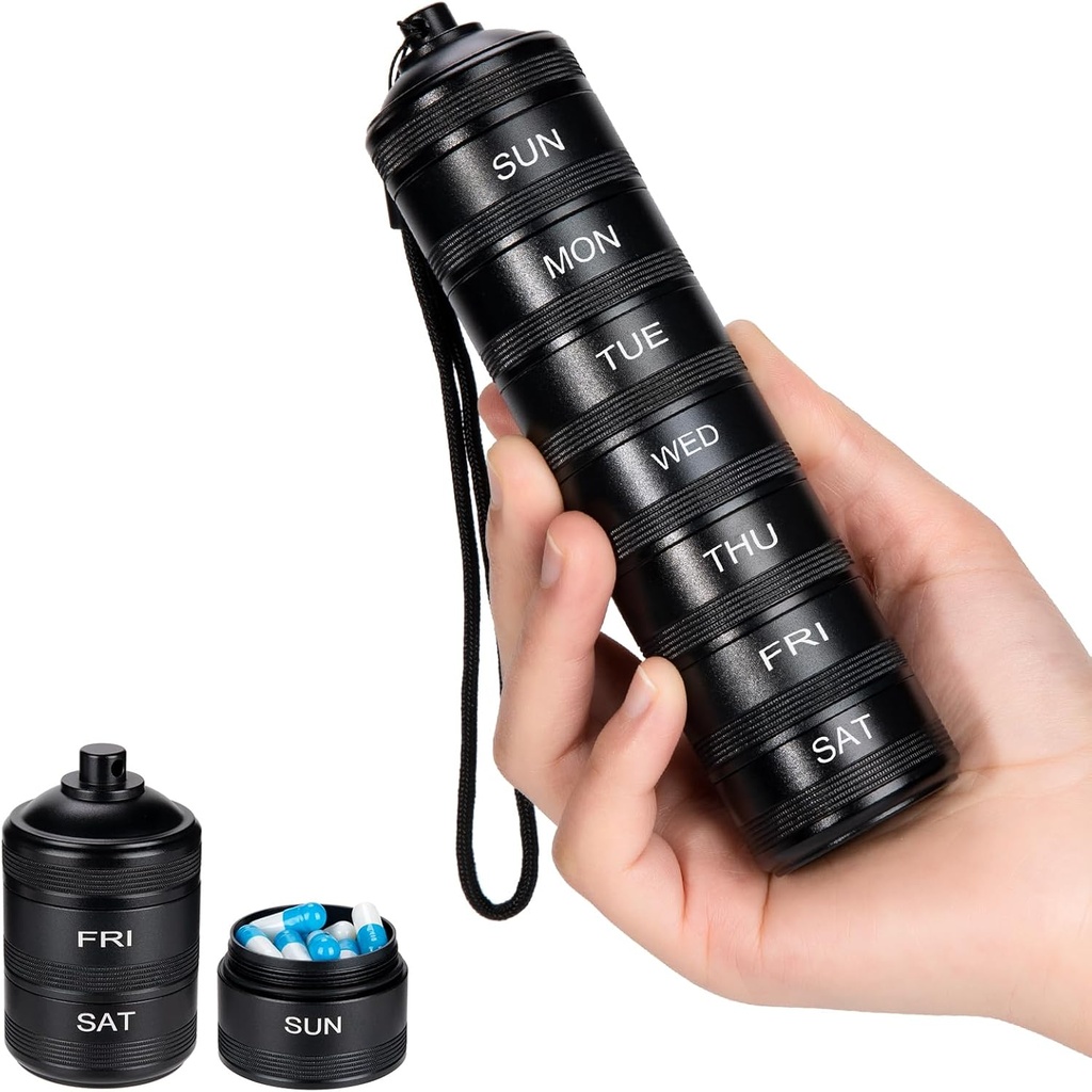 Wekelijkse metalen pil Organisator - Travel pil Box, waterdichte pil geval, 7 dagen aluminium Legering pil container, draagbare pil houder voor de geneeskunde, supplement, visolie