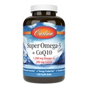 Carlson - Super Omega-3 Gems + CoQ10, 1200 mg Omega-3s 200 mg CoQ10, Circulatiefunctie, Energieproductie en Circulatoire Ondersteuning, 120 Softgels
