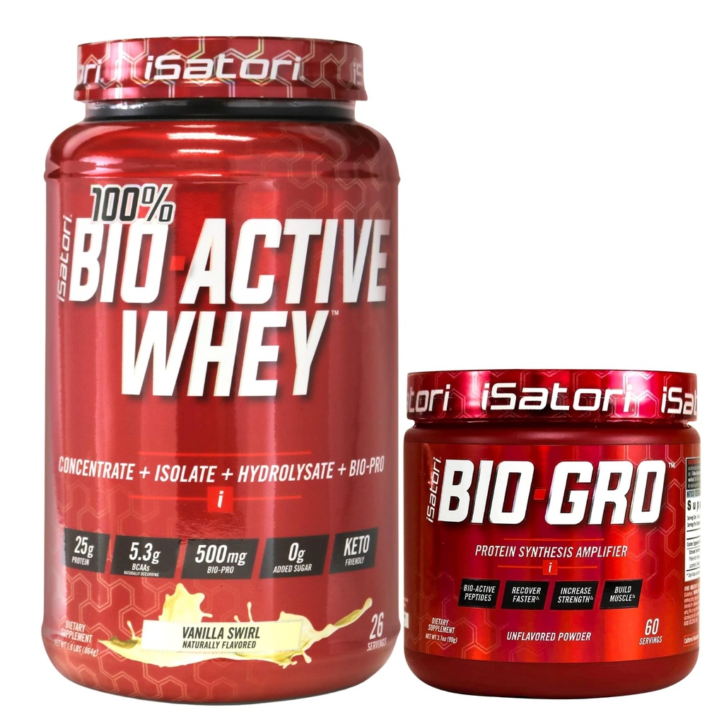 iSatori Bio-GRO Vanille Ice Cream (60 porties) & Bio-Active Whey Proteine Powder Unflavored (30 porties)