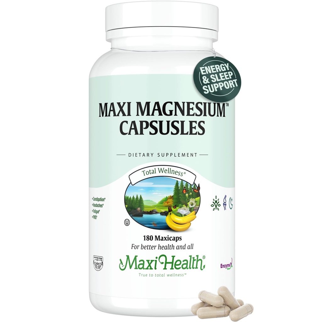 Magnesium Capsules - Energy Production - Muscle & nerve Health - Bone Support - Magnesium Supplement from Magnesium Oxide, Magnesium Glycinate Chelate and Magnesium Citrate - 180 Count by Maxi Health