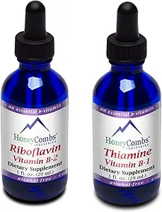 HoneyCombs Vitamine B2 (Riboflavine) Drops - 1 Fl Oz + Vitamine B1 (Thiamine) Drops- 1 Fl oz