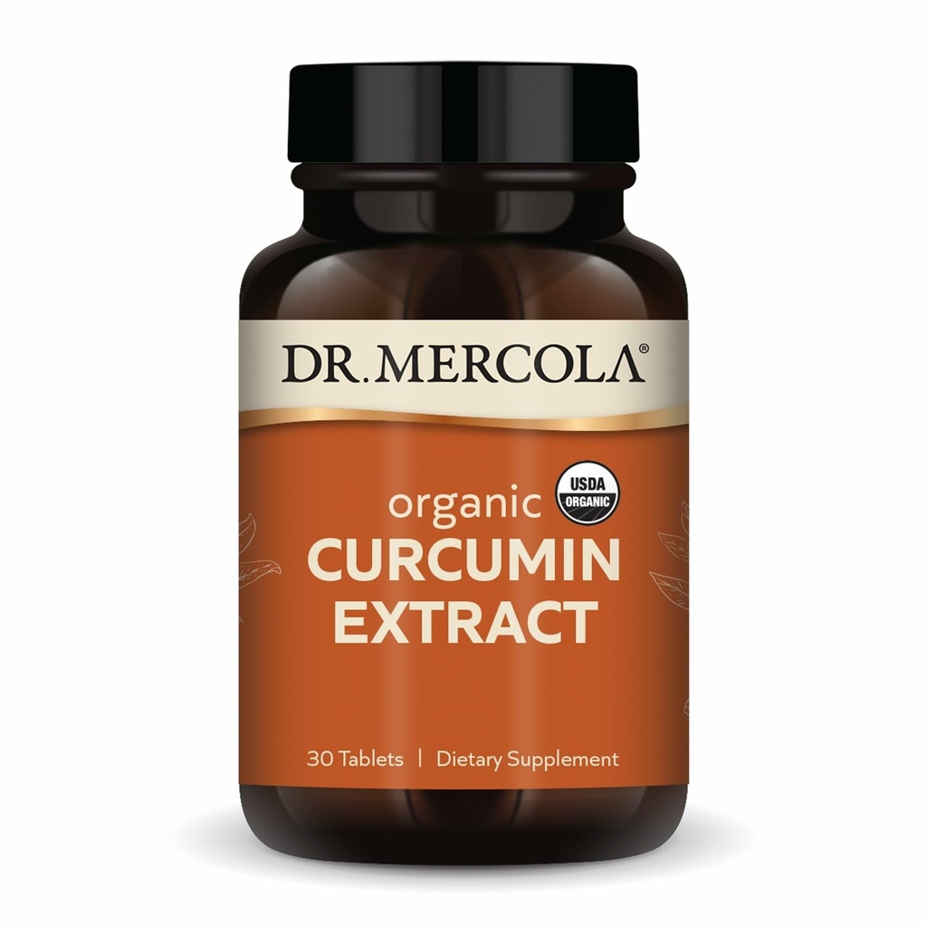 Dr. Mercola Organic Curcumin Extract, 30 porties (30 tabletten), Dieetsupplement, Niet-GMO, Gecertificeerd USDA Biologisch