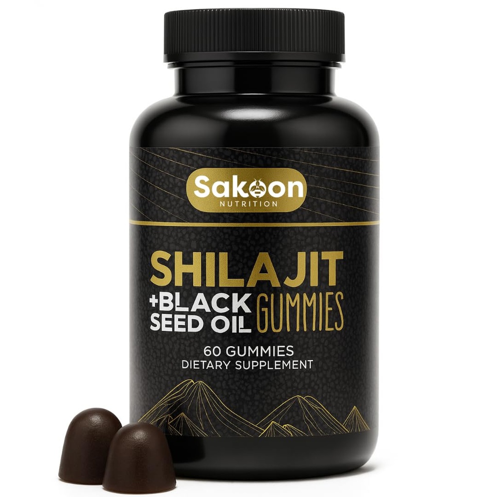 Pure Shilajit Gummies voor mannen en vrouwen, Shilajit met zwarte zaadolie, hoge potentie Pure Himalaya Hars voor energie, Immune Support, en Cognitieve functie, Lab getest Kauwtabletten