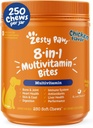 Zesty Paws Honden Multivitamine, Kauwbare Honden Vitaminen en Supplementen voor Hip & Gezamenlijk, Huid & Coat, Omega 3 Visolie voor Honden Senior & Puppy Multivitamine - Kip- 250ct