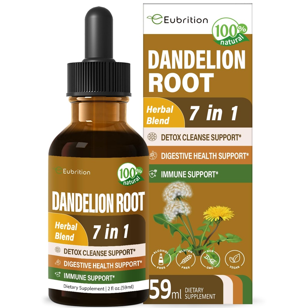 Dandelion Root Extract Drops, Diente de Leon Organico Hierba, Dandelion Supplement Formule w/Milk Thistle Turmeric voor Detox Cleanse, Digestie & Immune Support, Alcoholvrije Tinctuur.
