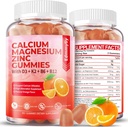 Sugar Free Calcium Magnesium Zinc Supplement Gummies with Vitamin D3 & B12 for Women and Men High Absorption Calcium Magnesium Supplement for Immune Support (120 Counts)