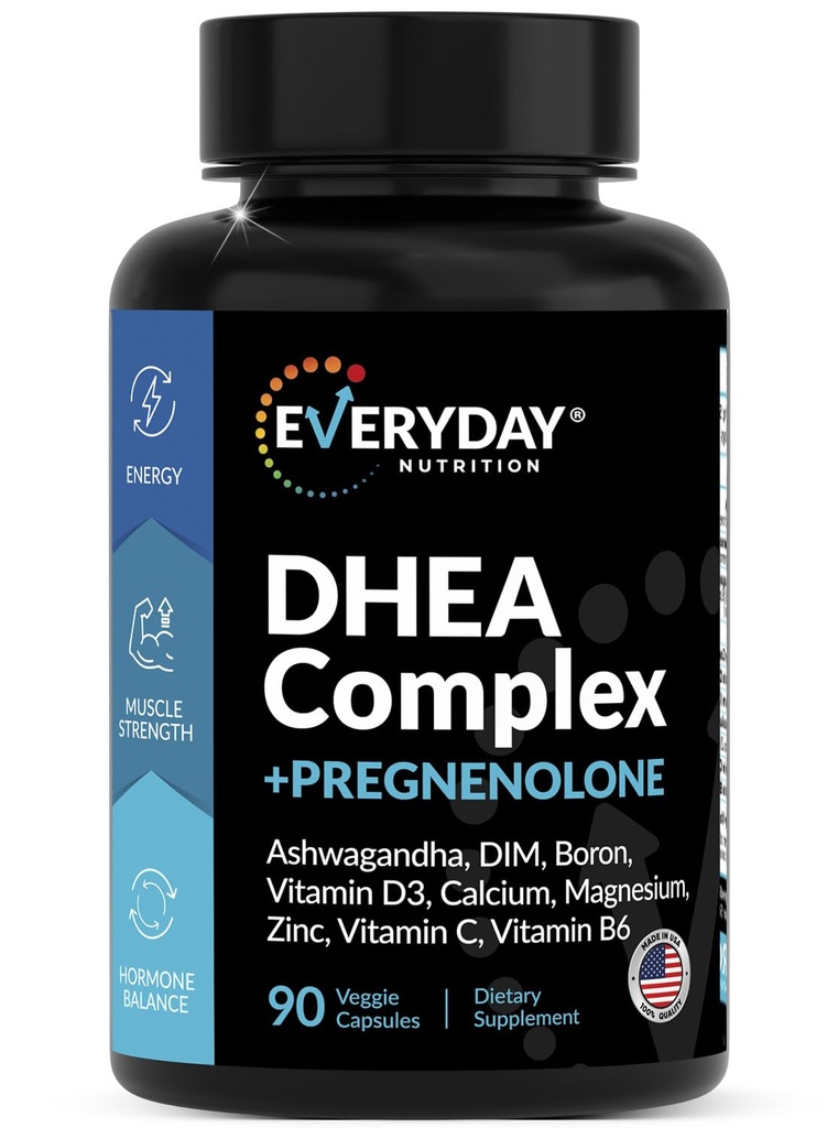DHEA Micronized 200mg Complex with Pregnenolone 100mg Supplement for Men & Women with Ashwagandha, DIM, Magnesium, Boron, Calcium , Zinc, Vitamin D3, C and B6 Hormone Support - Made in USA 90 Capsules