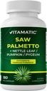 Vitamatic Saw Palmetto Extract voor mannen & vrouwen 180 Veg Capsules - gemaakt met pompoenzaad, Pygeum, Nettle Leaf - Made in The USA - bevordert gezonde prostaat functie
