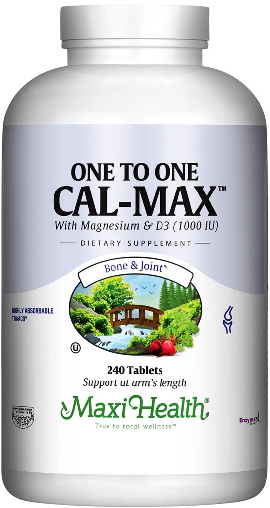 Maxi Health 500 mg Calciumsupplement met vitamine D3 (1000 IE) en Magnesium (500 mg) - Bot, tanden en gezamenlijke ondersteuning voor mannen en vrouwen - 240 tabletten