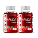 Vitamatic Vitamine B Complex Gummies with Vitamin C & Inositol - Natural Strawberry Flavor - 60 Gummies (2 flessen)