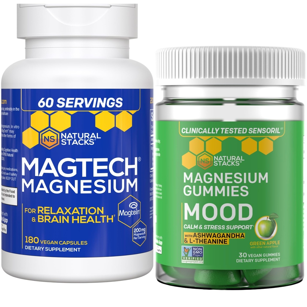 Natuurlijke Stacks Magtech Magnesium + Mood Magnesium Gummies Bundle - 4 vormen magnesium - Ontspanning, Hersengezondheid & Stress Ondersteuning* - 210 Totaal Stukken