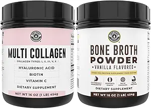 Left Coast Performance Vanilla Bone Broth and Multi Collagen Powder for Joint, Hair, Skin, and Nails Support