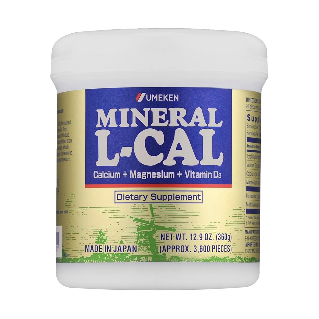 Umeken Mineral L-Cal Calcium met vitamine D3, 6 maanden Supply, wateroplosbare bal Format met magnesium & mineralen, snelle absorptie Calcium Magnesium D3 Supplement, 3.600 Ballen, 360g, Pack of 1