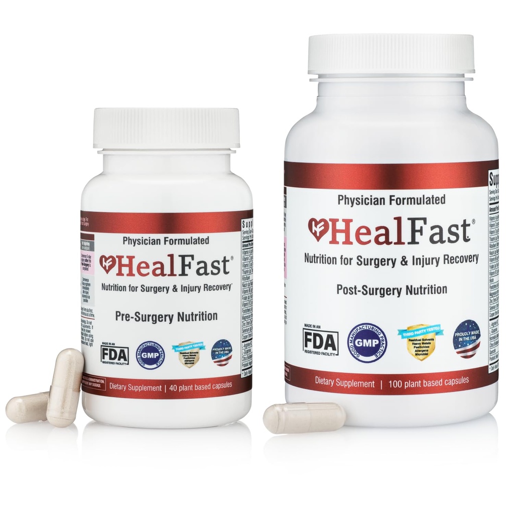 HealFast Complete Surgery & Injury Recovery Supplement: for Wound, Scar Treatment & Bruising w/Vitamins, Bromelain, Quercetin & Probiotics (Pre+Post Op)