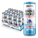 Optimale Voeding Amino Energie Sparkling Hydration Drink, Elektrolyten, Cafeïne, Aminozuren, BCAA's, Suikervrij, NIEUW Blue Raspberry Rush, 12 Fl Oz, 12 Pack (Verpakking mei Vary)