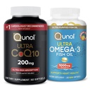 Qunol Ultra CoQ10 200mg Softgels - Ultra High Absorptie CoEnzyme Q10 Supplement - 2 Maand Supply - 60 Telling + Visolie Omega 3 Mini Softgels, 1000mg Omega 3 EPA + DHA, 3 Maand Supply, 180 Tellen