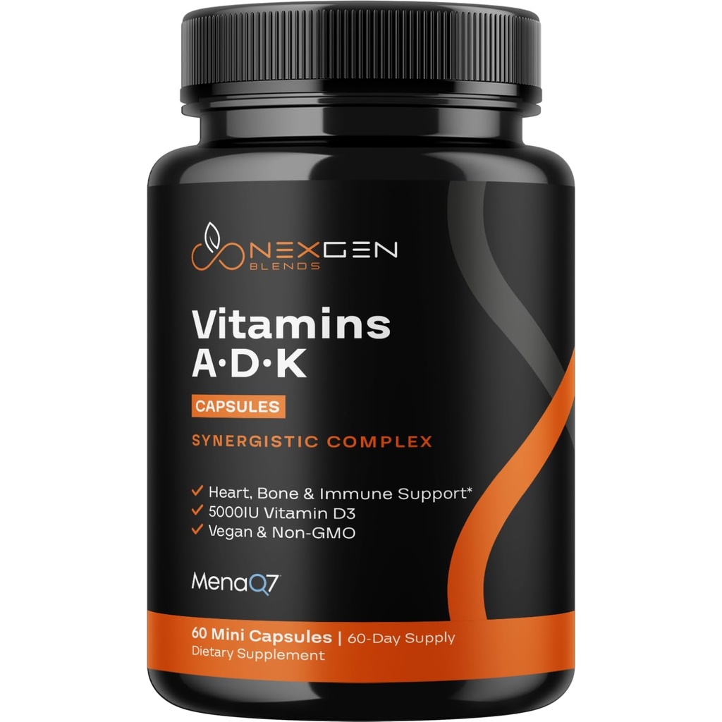 Hoge absorptie ADK vitaminesupplement - Vegan Vitamin D3 K2 MK7 & A for Calcium Regulation Plus Bone Heart Thyroid & Immuun Support - Vitamine ADK met 5000IE D3 Niet GGO & Glutenvrij (2 maanden)