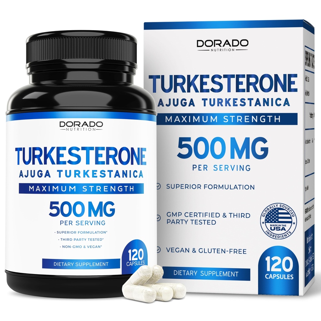 Turkesterone Supplement 500mg (120 capsules) - Stamina, Drive, Athletic Performance & Muscle Mass - (Ajuga Turkestanica Std. tot 10% Turkesterone) (Similar to Ecdysterone) - Non-GMO & Vegan Capsules