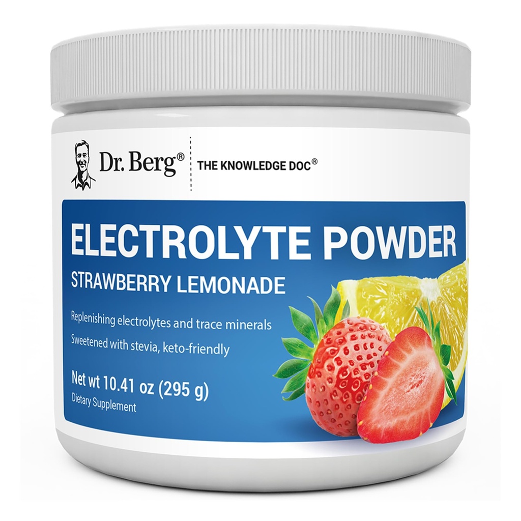 Dr. Berg Zero Sugar Hydration Keto Electrolyte Powder - Enhanced w/ 1000 mg Kalium & Real Pink Himalaya Salt (NOT Tafelzout) - Aardbei Limonade Hydration Drink Supplement - 50 porties