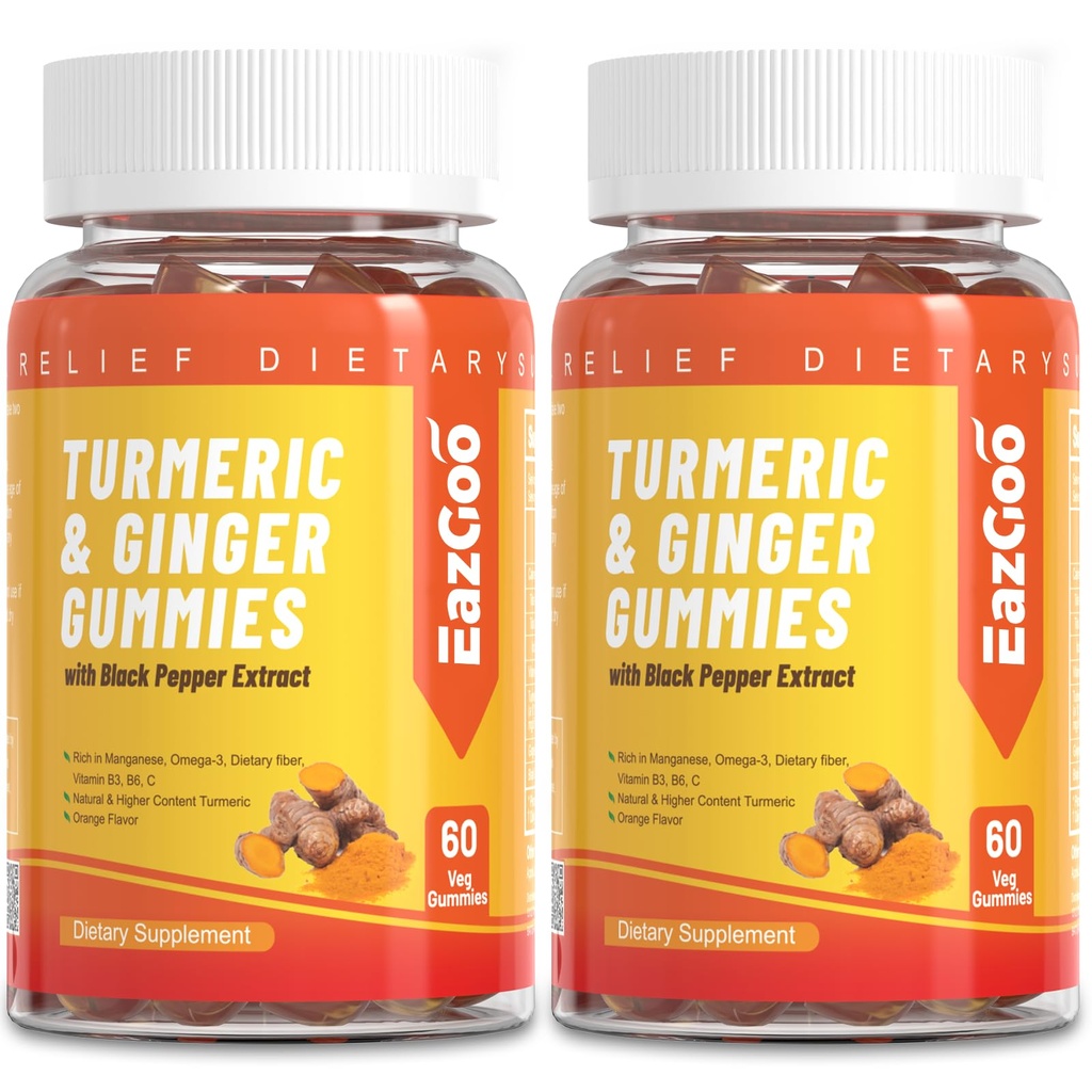 Kurkuma Curcumin Gummies 500mg voor volwassenen, met zwarte peper, gemberwortel, vitamine C, lage suikerfruit Gummies, oranje smaak - 120 Telt