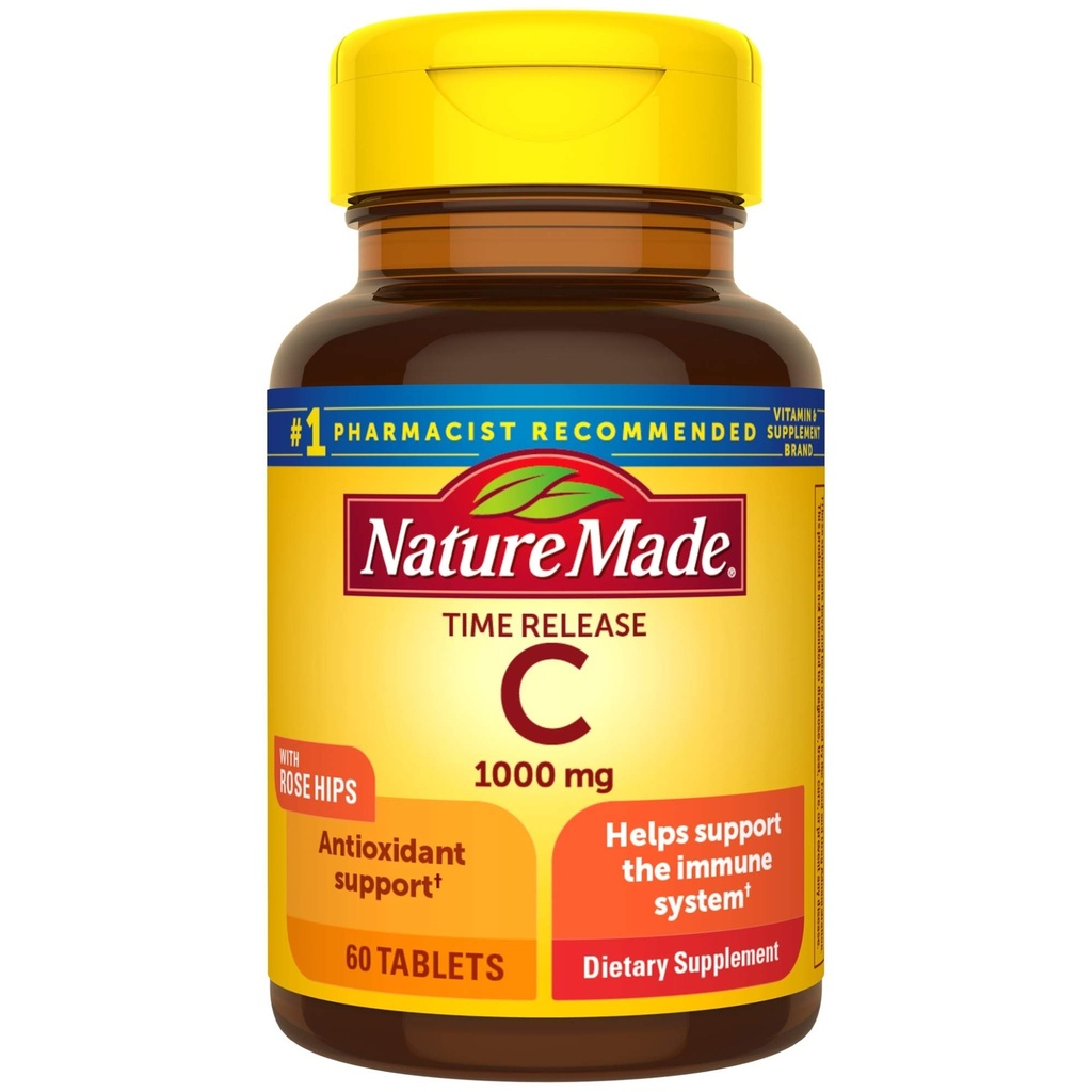 Nature Made Vitamine C 1000 mg Time Release Tablets with Rose Hips, 60 Tellen om het immuunsysteem te ondersteunen