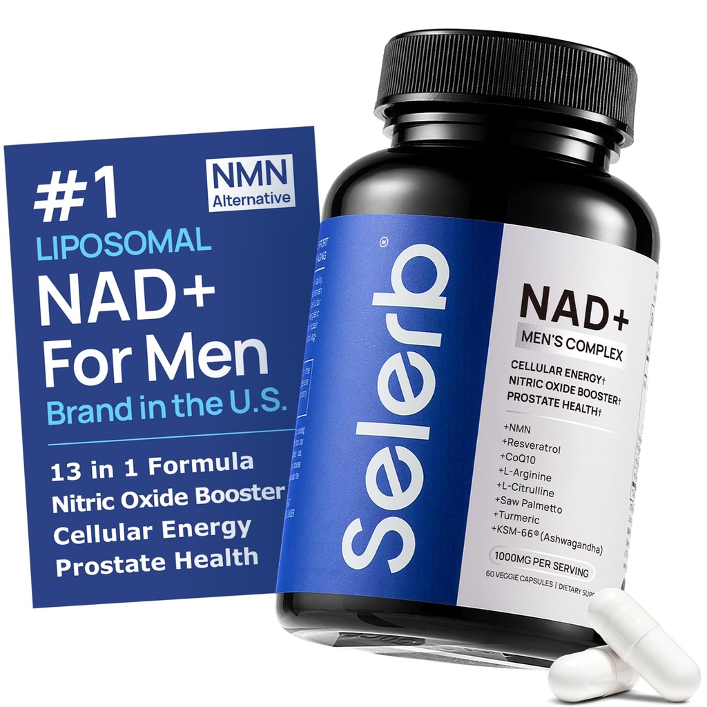 NAD Supplement for Men – Liposomal NAD+ NMN Alternative Nitric Oxide Prostate Health Supplements with Resveratrol, CoQ10, L Citrulline and Lycopene for Anti-Aging & Cellular Energy Support 60 Capsules