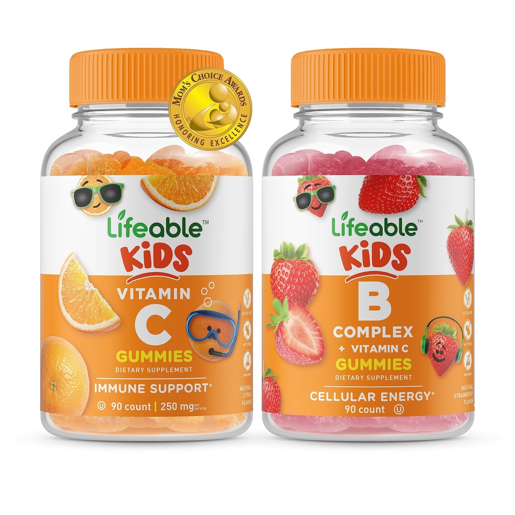 Levensvatbare vitamine C Kids + B Complex Kids, Gummies Bundle - Grote Proeverij, Vitamine Supplement, Glutenvrij, GGO-vrij, Kauwgom