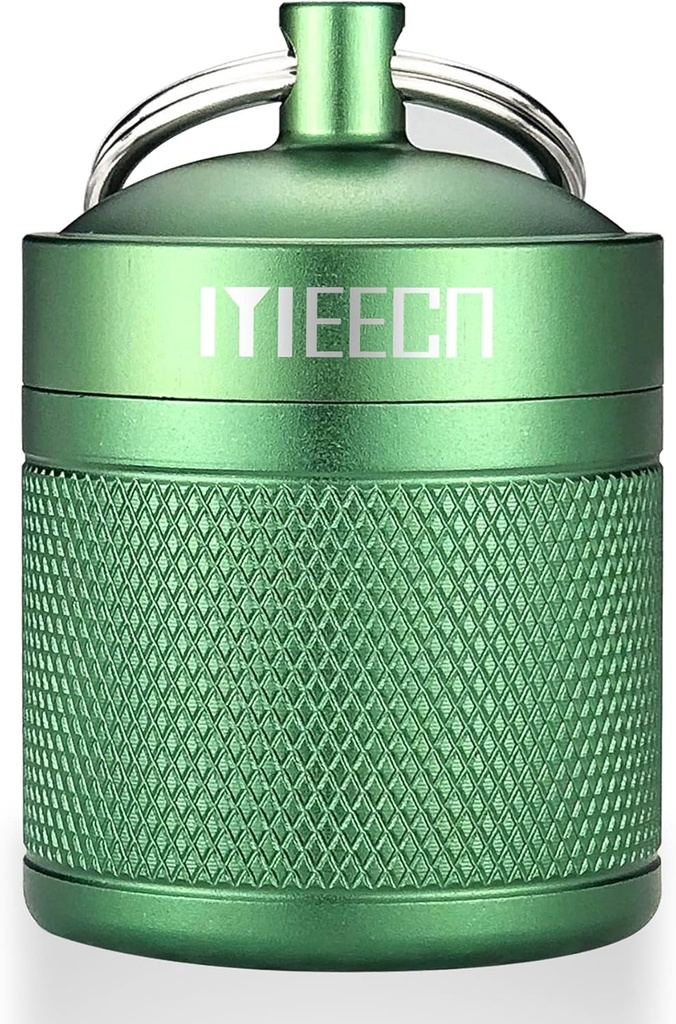 Keychain Pill Holder, Box, Aluminum, Waterproof Container, Pill Organizer for Outdoor Travel Camping，Size: 1.6 x 1.6 x 2 in (Green)