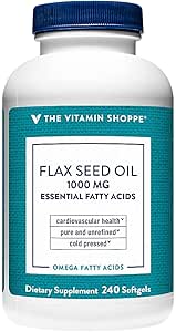 The Vitamin Shoppe Certified Organic Flax Seed Oil 1.000MG, Essential Fatty Acid that Supports Cardiovasculaire Gezondheid, Ongeraffineerd & Pesticide Free, Cold Pressed Flax Seed Oil (240 Softgels)