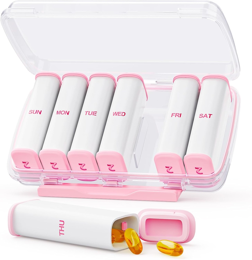 Pink Weekly Pill Organizer 2 keer per dag met Dual Damp-Proof Design, Portable AM PM Pill Box 7 Day, Detacheerbare Pill Case voor Pocket, Purse, Large Pill Container voor Vitaminen, Visolie