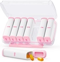Pink Weekly Pill Organizer 2 keer per dag met Dual Damp-Proof Design, Portable AM PM Pill Box 7 Day, Detacheerbare Pill Case voor Pocket, Purse, Large Pill Container voor Vitaminen, Visolie