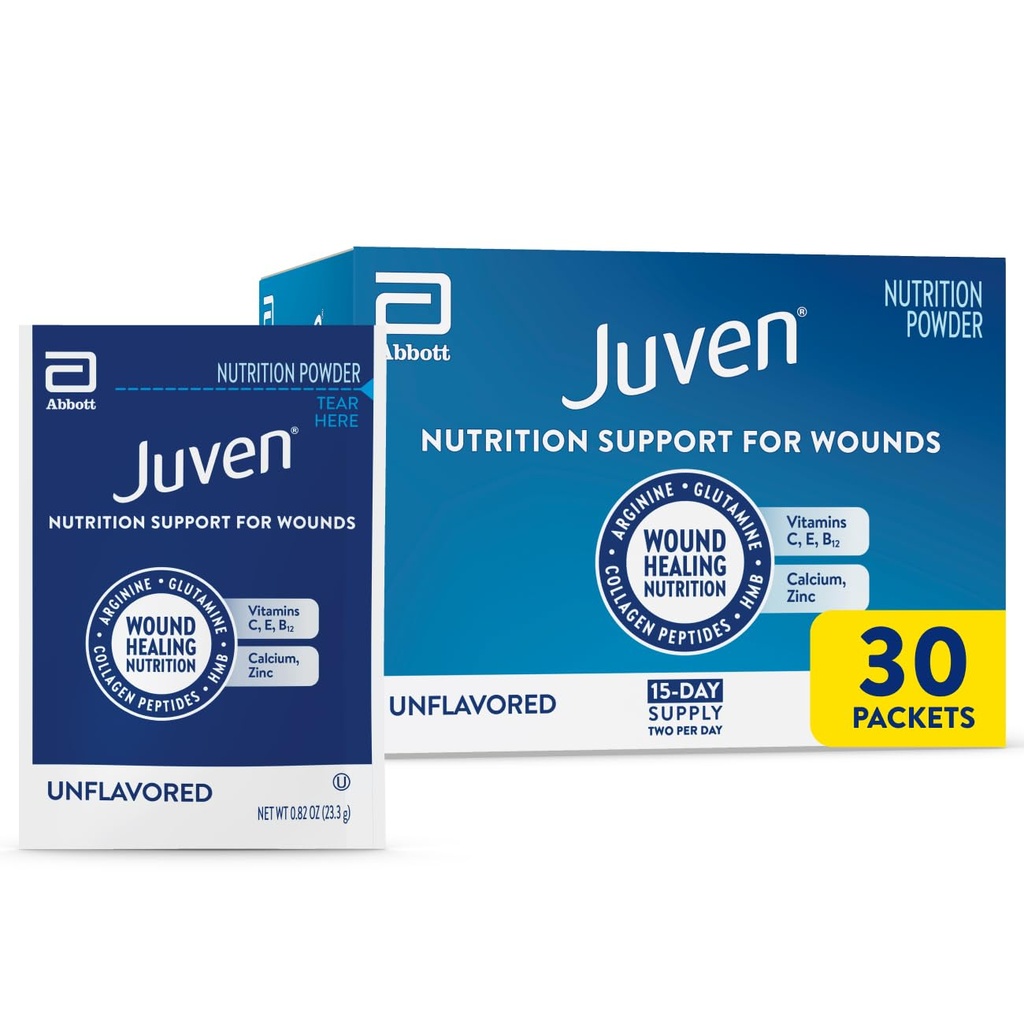 Juven Therapeutische Voeding Drinkpoeder Inclusief Collagen Peptiden, Aminozuren, en HMB voor Wond Healing Ondersteuning, Unflavored, 30 Packets