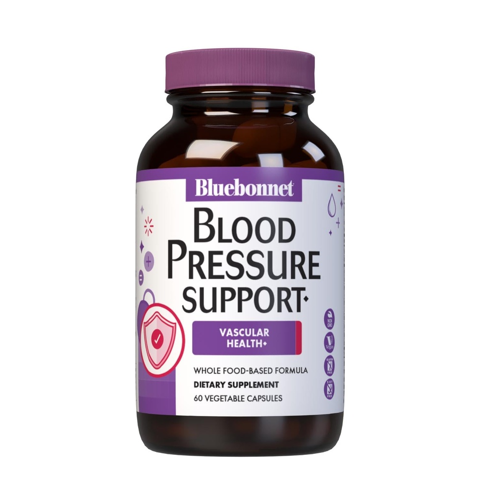 Bluebonnet Nutrition Blood Pressure Support, Vascular Health*, Non-GMO, Vegan, Glutenvrij, Sojavrij, Dairy-Free- 60 plantaardige capsules, 30 porties