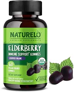 NATURELO Vlierbessen Gummies Immune Ondersteuning met Sambucus Vlierbessen + Vitamine C + Zink Certified Biologische, 60ct