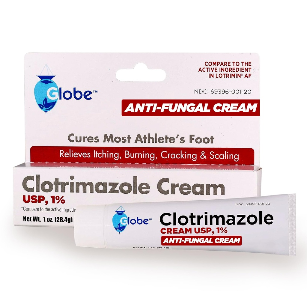 Globe Clotrimazool Antischimmel Cream 1% USP (1 oz), Anti Schimmelbehandeling, Verlicht Jeuken, Branden, Cracking en Scale Geassocieerde Atleten Voet, Jock Itch, Ringworm en meer