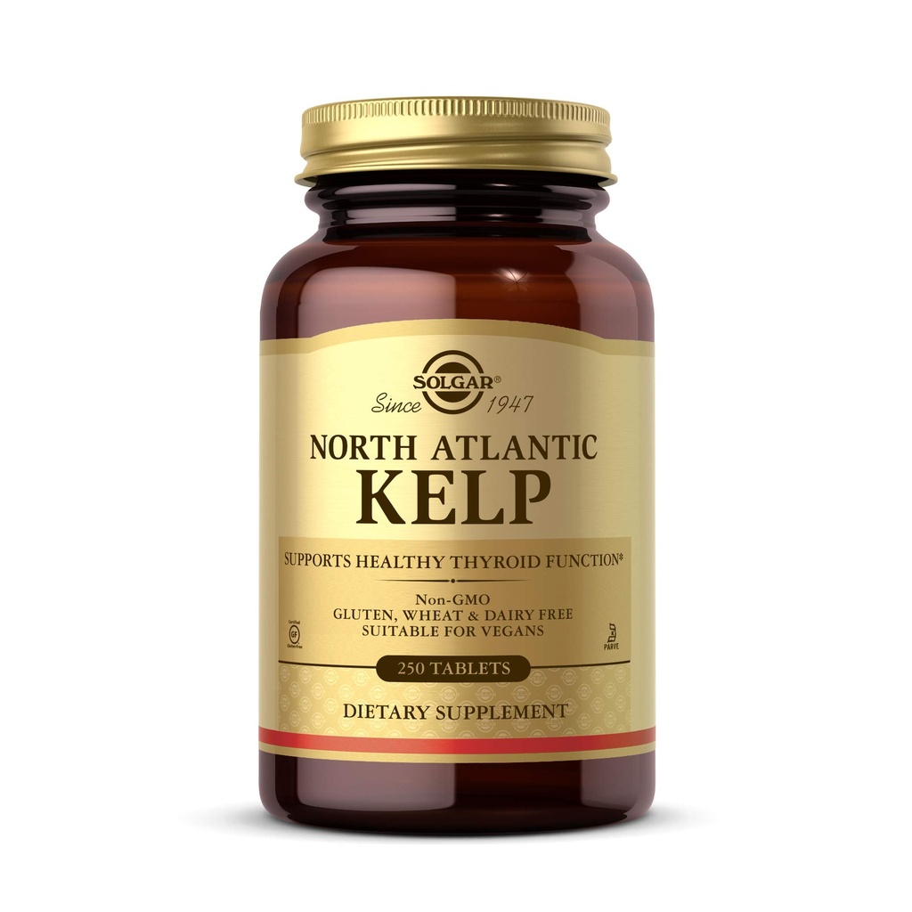 Solgar North Atlantic Kelp, 250 tabletten - Natuurlijke Bron van Jodium - Ondersteunt gezonde schildklierfunctie - Glutenvrij, Zuivelvrij, Kosjer - 250 porties
