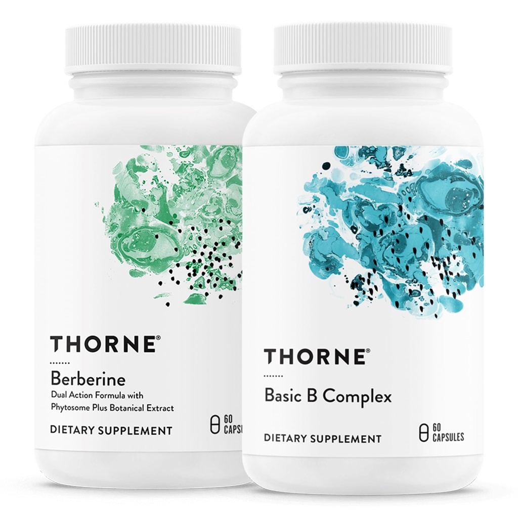 THORNE - Basic B Complex (60 capsules) & Berberine (60 capsules) Bundel - Ondersteunt de gezondheid van het hart, de functie van het immuunsysteem en de gezondheid van het brein - Glutenvrij, zuivelvrij