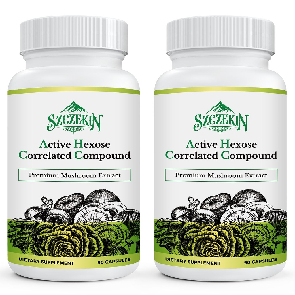 Actieve Hexose Correlated Compound 1500 mg Supplement, Natuurlijke 8 Paddestoel Extract Supplement, Immuunstelsel, Leverfunctie, Natuurlijke Killer en T Cellen Activiteit, 180 Veggie Capsules