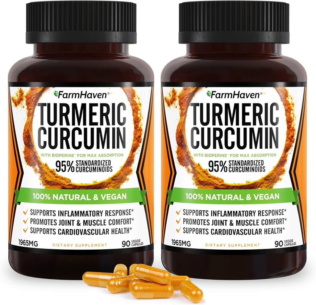 Kurkuma Curcumine met BioPerine Black Pepper & 95% Curcuminoïden, Maximale Absorptie voor Gezamenlijke Ondersteuning, Niet-GMO Kurkuma Capsules, Gemaakt in de VS - 180 Veg Caps