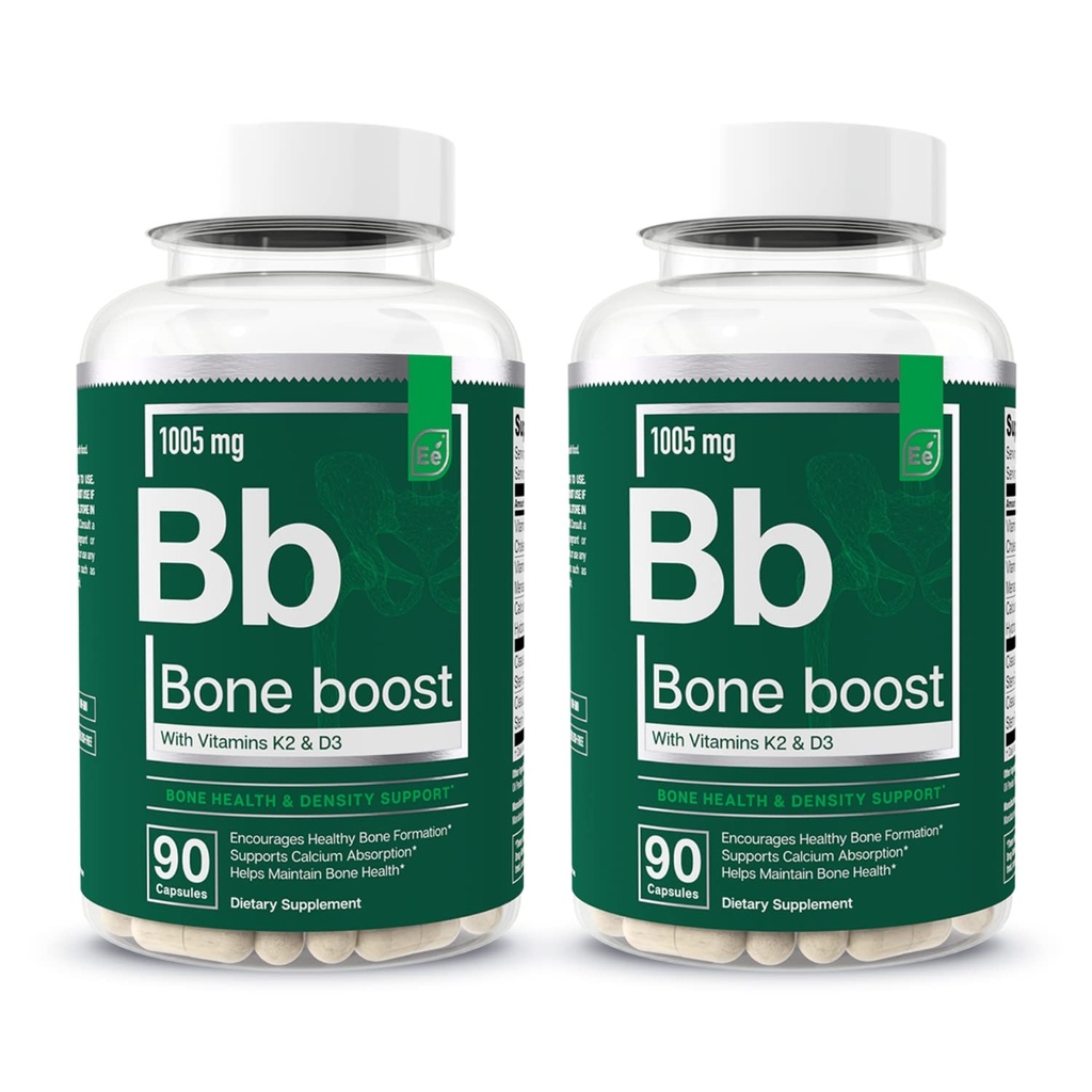 Essentiële elementen Bone Boost Bone Health Supplement - Bone Support en calciumsupplement met vitamine D 3, K2, Cissus Quadrangularis voor botsterkte - 180 capsules (60 dagen levering) (2-pack)