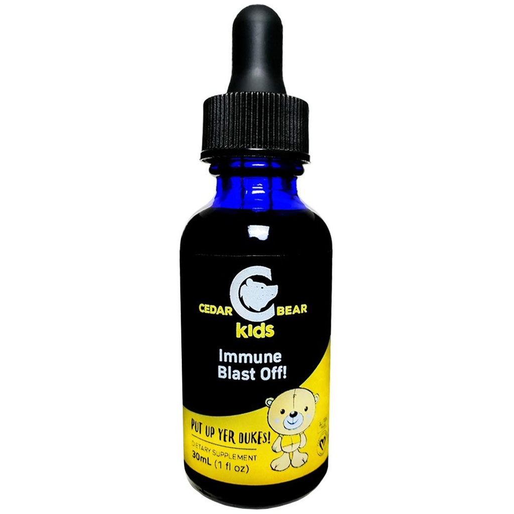 Cedar Bear Immune Blast Off! voor kinderen een vloeibare kruidensupplement dat ondersteunt en activeert de reactie van het immuunsysteem door het hele lichaam, specifiek in het ademhalingssysteem 1 FL Oz