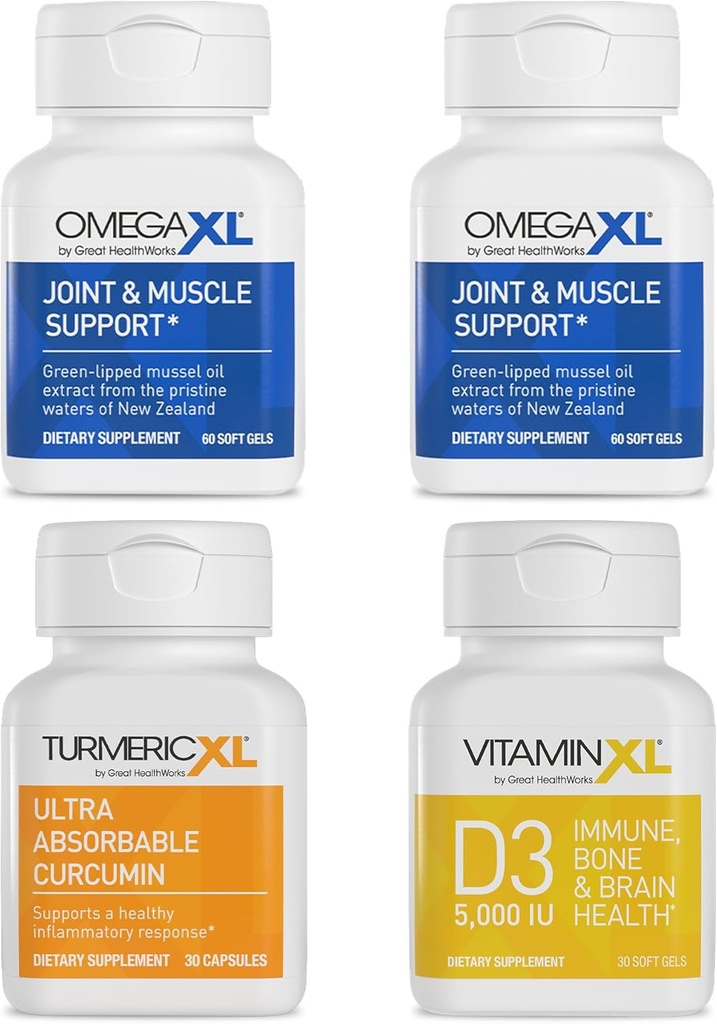 OmegaXL Immuun Ondersteunende bundel - (2) 60 Tel + TurmericXL + VitaminXL D3 - ter ondersteuning van optimale immuungezondheid (pakket van 4)