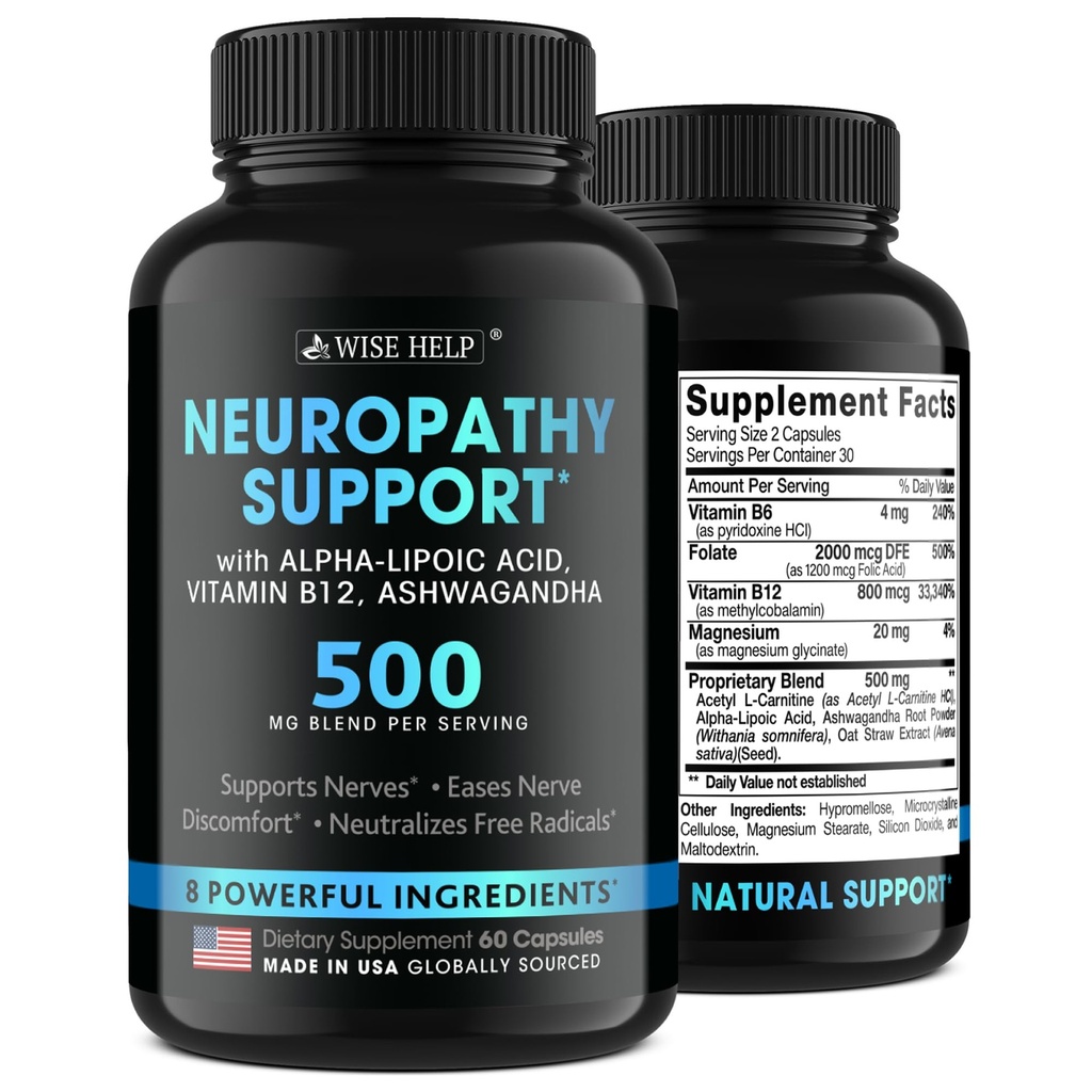 Neuropathie ondersteuning natuurlijke nerve ongemak verlichting - Made in USA - Nerve Antioxidant voor Trigeminal Neuralgie, Diabetische en Perifere Neuropathie - Handen, nek, voeten en tenen behandeling formule - 60 Caps