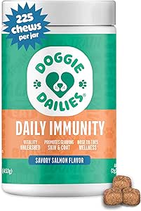 Doggie Dailies Omega 3, Salmon Oil & Nutriënten for Skin, Coat & Allergie Support (Salmon, 225 Zachte Kauwen)