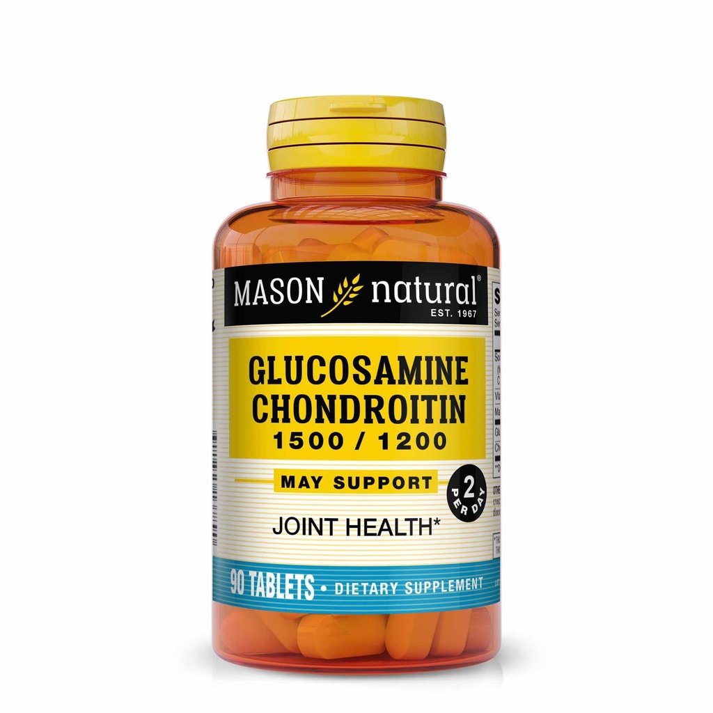 MASON NATUURLIJKE Glucosamine Chondroitin 1500/1200 2 Per dag met vitamine C - Ondersteunt gezamenlijke gezondheid, verbeterde flexibiliteit en mobiliteit*, 90 capsules